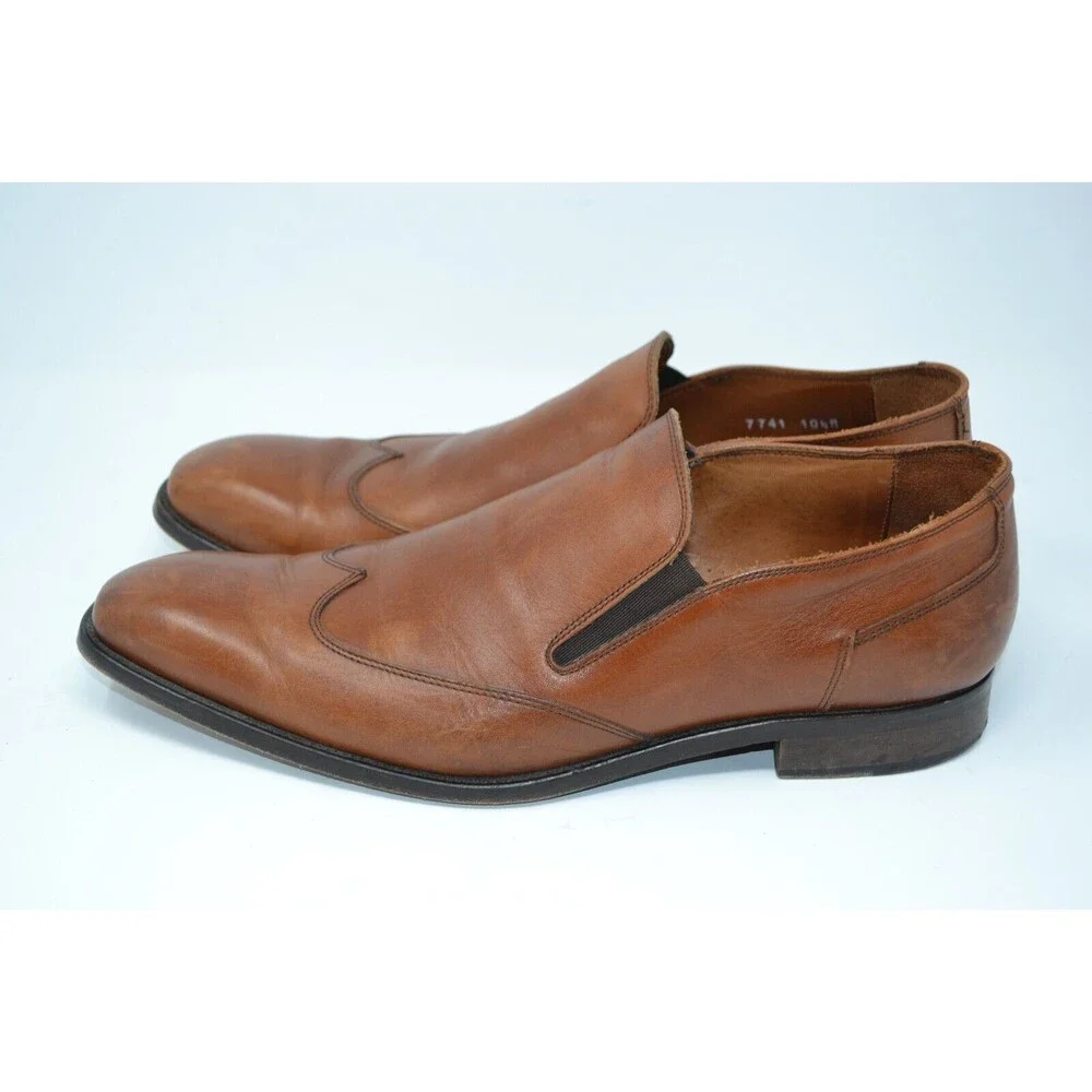 Men's Massimo Matteo Italy 10.5 M Brown Leather Oxford Slip on Dress Shoes 7741‎
